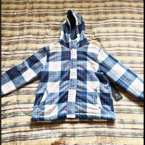 Blue and White Plaid Ski Jacket
